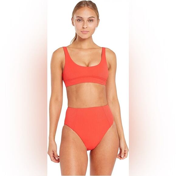 Vitamin A Sienna High Waist Ribbed Swim Bottom in Red Size Small / 6 - Picture 1 of 8